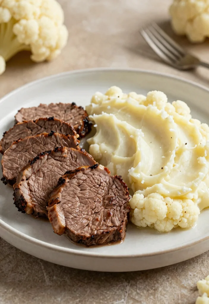 16 Beef Round Steak Recipes: Lean Savory Plates - 14. Beef Round Steak with Garlic Mashed Cauliflower 1
