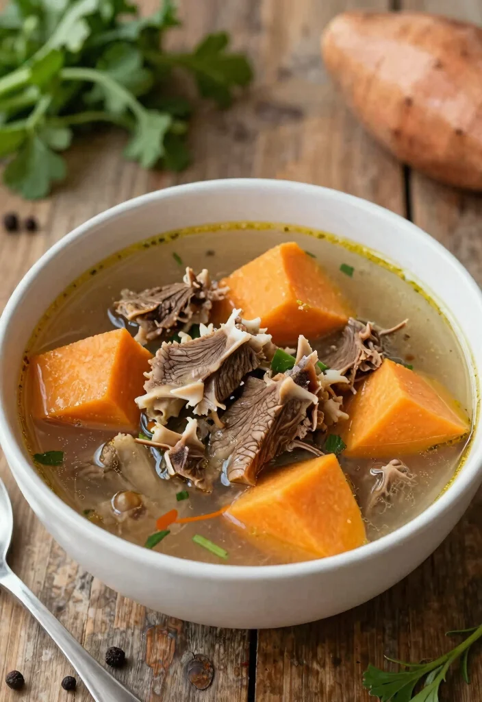 16 Beef Soup Bone Recipes Deep Savory Broths - 11. Beef Bone Soup with Sweet Potatoes 1