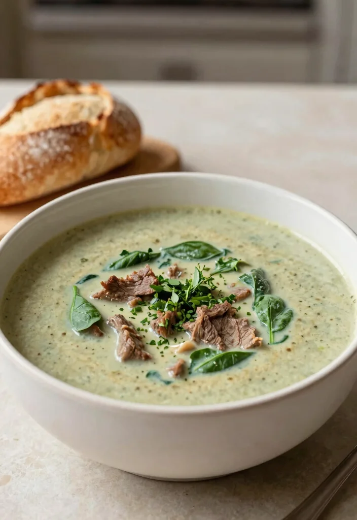 16 Cozy Ground Beef Soup Recipes for Hearty Bowls - 14. Creamy Beef and Spinach Soup 1