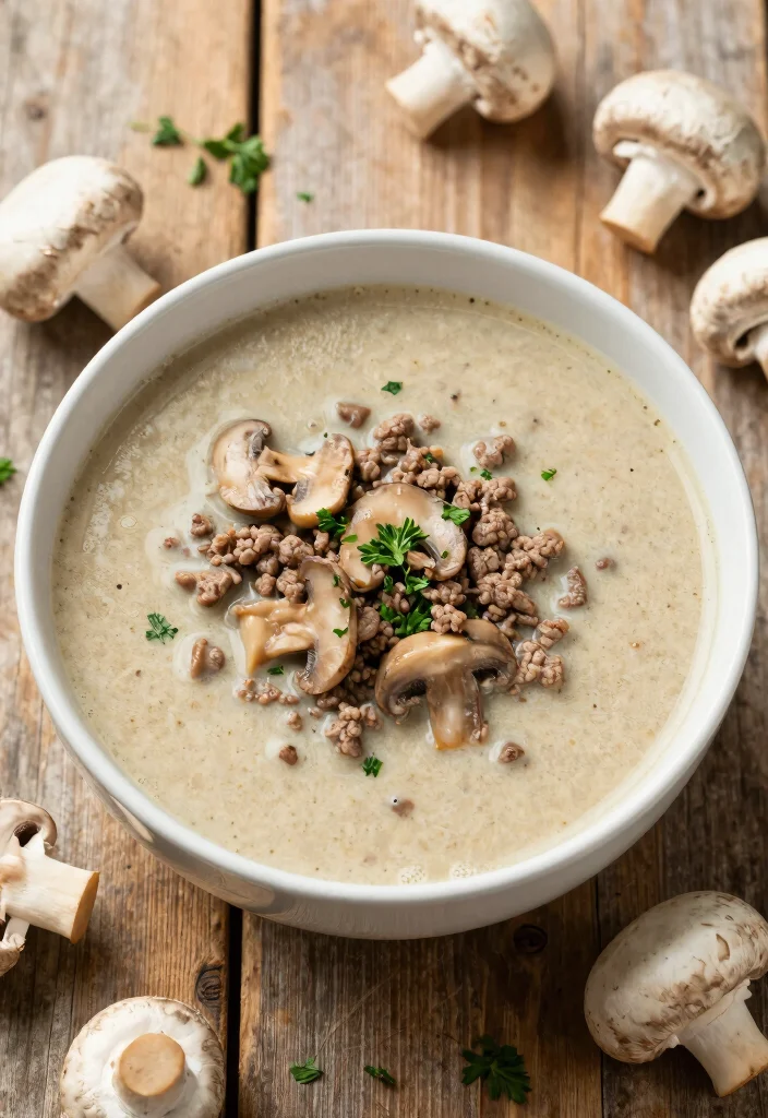 16 Cozy Ground Beef Soup Recipes for Hearty Bowls - 6. Ground Beef Mushroom Soup 1