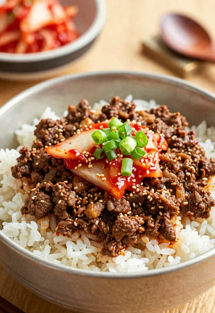 16 Ground Beef Bowl Recipes Customizable Easy Dinners - 10. Beef and Rice Bowl with Kimchi 1