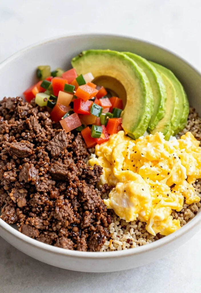 16 Ground Beef Bowl Recipes Customizable Easy Dinners - 16. Beef and Egg Breakfast Bowl 1
