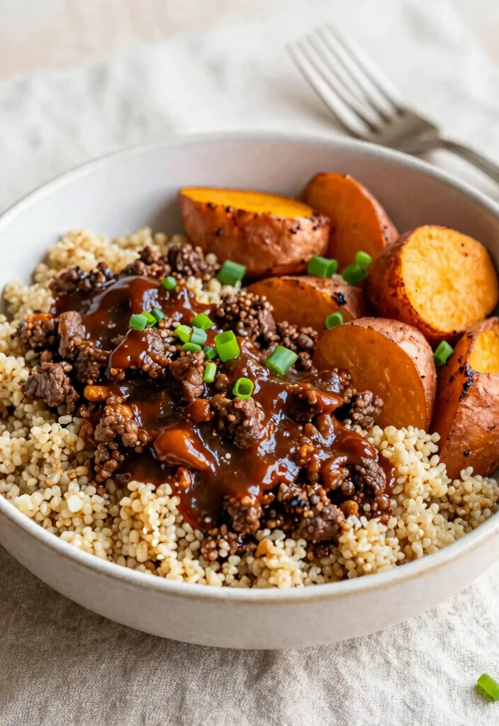 16 Ground Beef Bowl Recipes Customizable Easy Dinners - 4. BBQ Beef and Sweet Potato Bowl 1