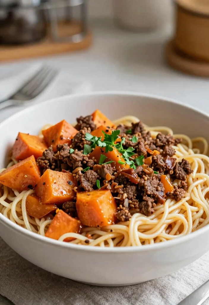 16 Ground Beef Noodles Recipes Quick Comfort Bowls - 16. Beef and Sweet Potato Noodle Bowl 1
