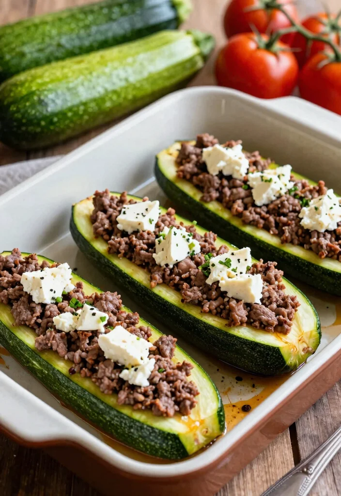 16 Ground Beef Recipes Healthy Balanced Easy Meals - 14. Ground Beef and Feta Stuffed Zucchini Boats 1