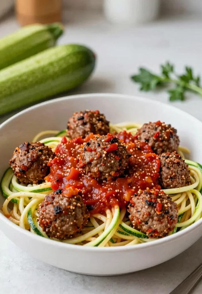 16 Ground Beef Recipes Healthy Balanced Easy Meals - 8. Ground Beef Meatballs with Zucchini Noodles 1
