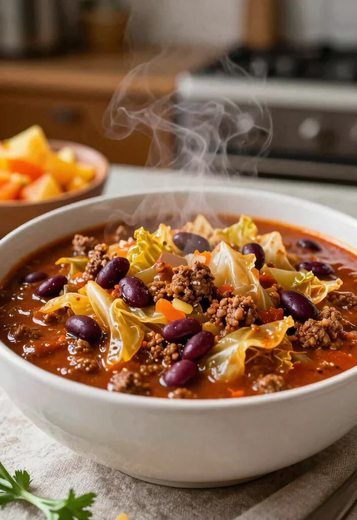 16 Hamburger and Cabbage Recipes: Budget Comfort Plates - 12. Cabbage and Ground Beef Chili 1