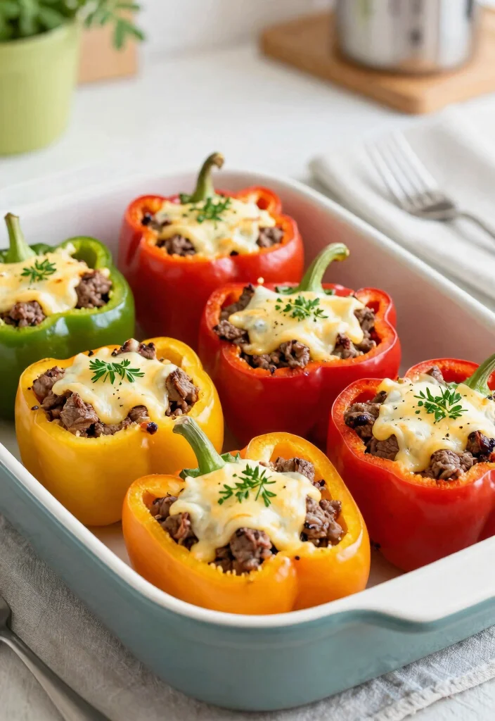17 Ground Beef Skillet Recipes One Pan Wonders - 14. Beef and Cheese Stuffed Peppers 1