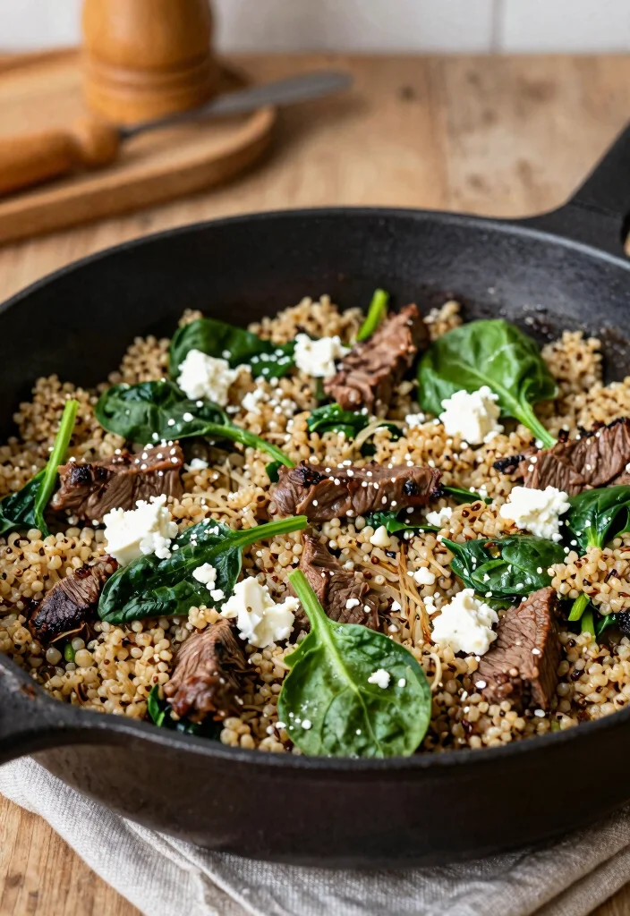 17 Ground Beef Skillet Recipes One Pan Wonders - 6. Beef and Spinach Quinoa Skillet 1