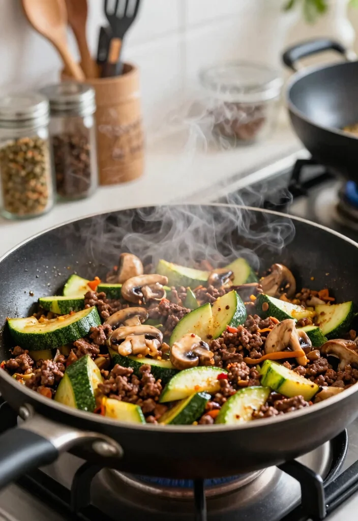 17 Ground Beef and Zucchini Recipes for Light Healthy Bowls - 13. Beef Zucchini Mushroom Stir-Fry 1