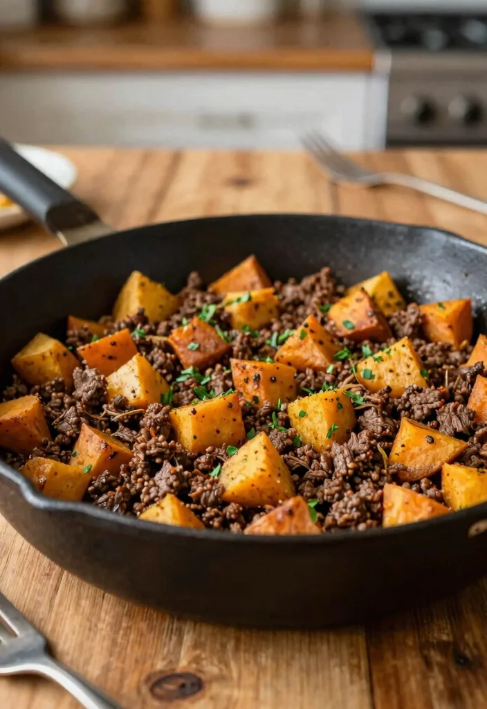 17 Ground Hamburger Meat Recipes for Simple Family Meals - 16. Ground Beef and Sweet Potato Hash 1