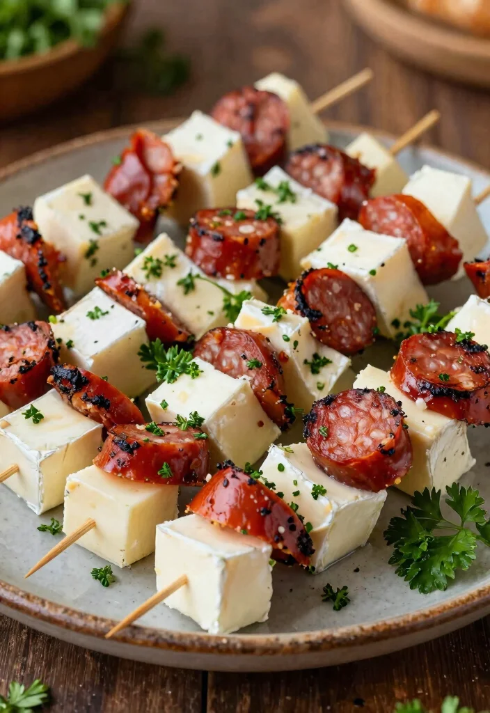 18 Brie Cheese Recipes: Baked Melty Elegant Appetizers - 16. Brie and Chorizo Skewers 1