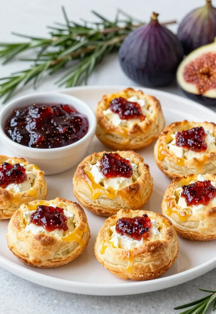 18 Brie Cheese Recipes: Baked Melty Elegant Appetizers - 2. Brie and Fig Jam Puff Pastry Bites 1
