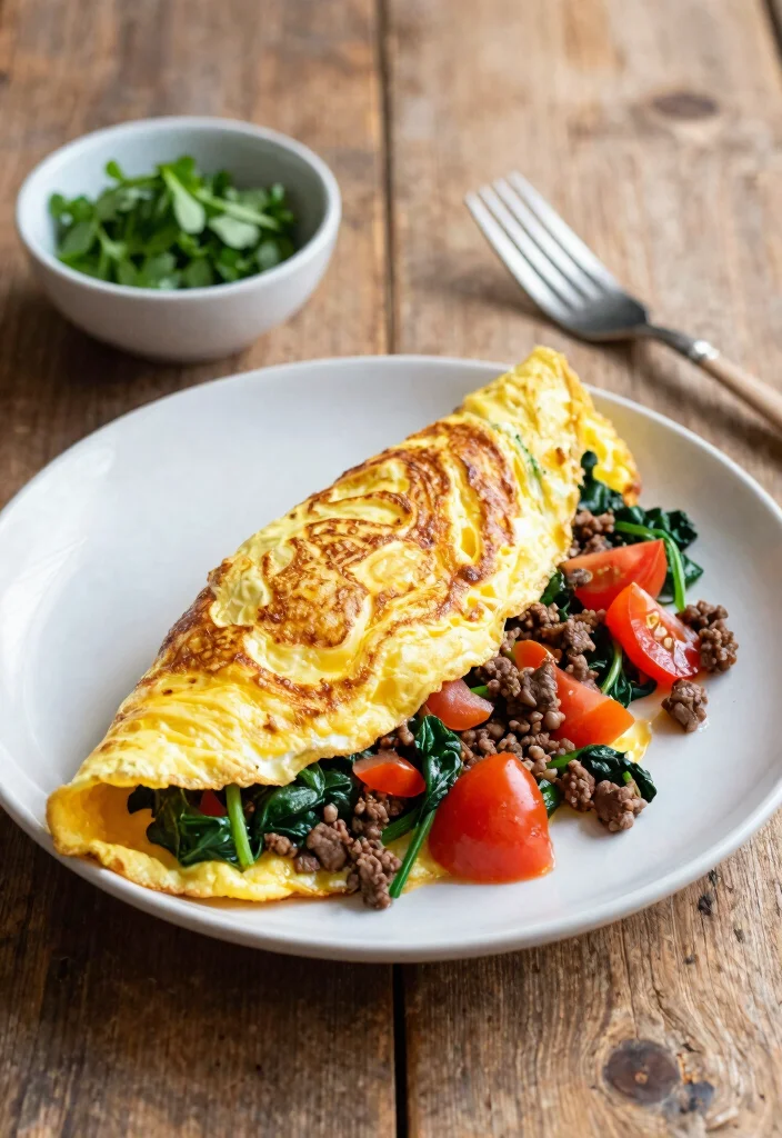 18 Ground Beef Breakfast Recipes: Protein-Packed Starts - 4. Ground Beef and Veggie Omelette 1