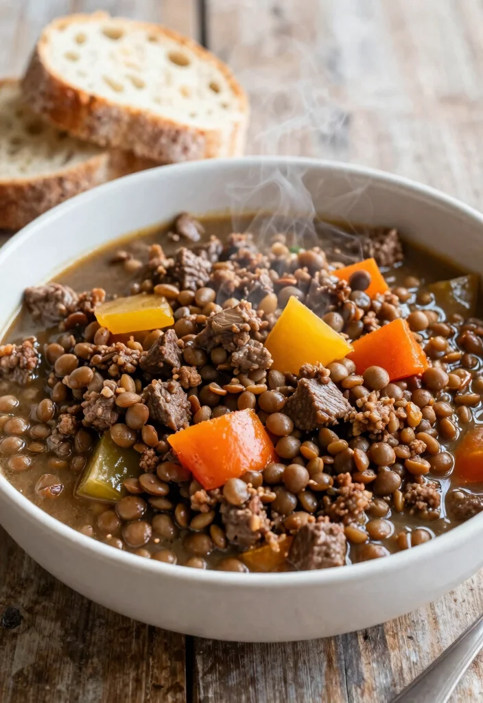18 Ground Beef Crockpot Recipes Set and Forget Meals - 16. Ground Beef and Lentil Stew 1