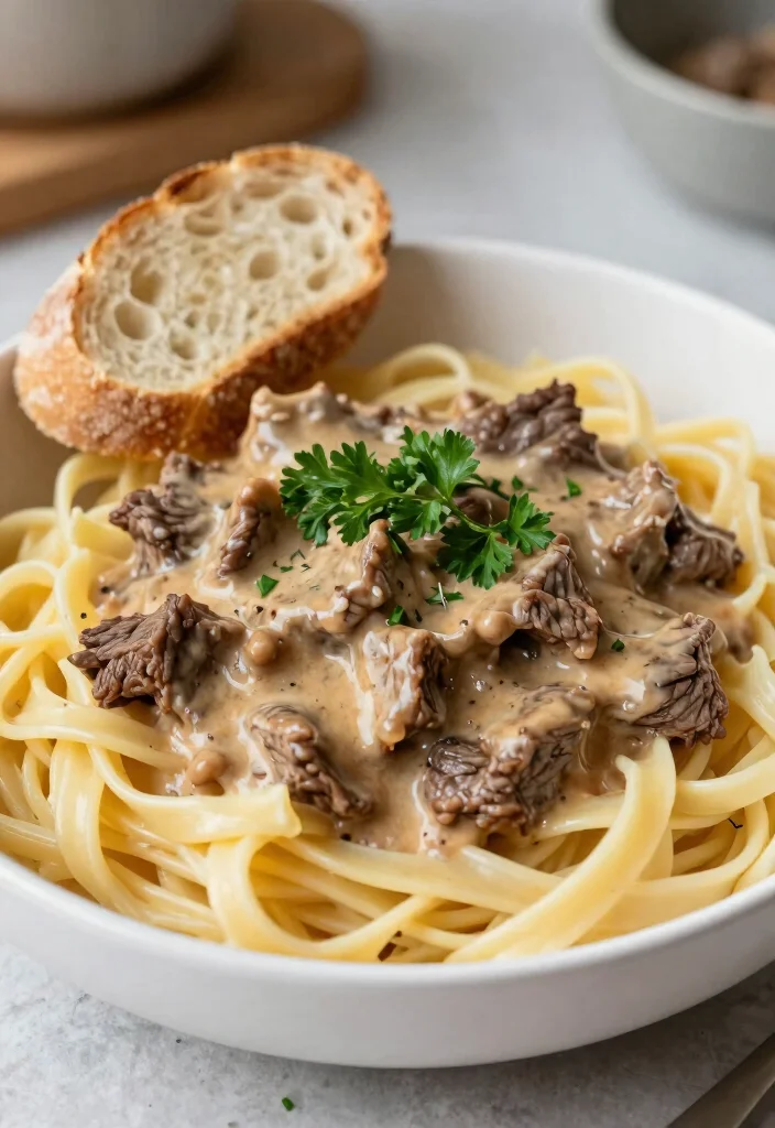18 Ground Beef Crockpot Recipes Set and Forget Meals - 3. Beef Stroganoff 1
