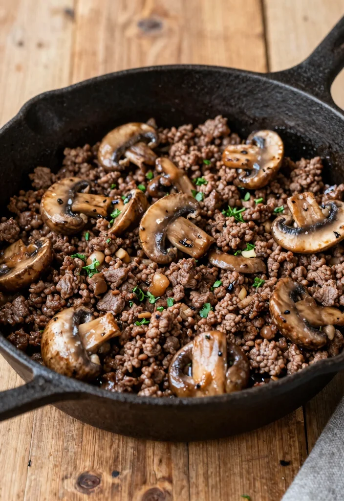 18 Ground Beef Keto Recipes: Low Carb Flavorful Plates - 13. Ground Beef and Mushroom Skillet 1