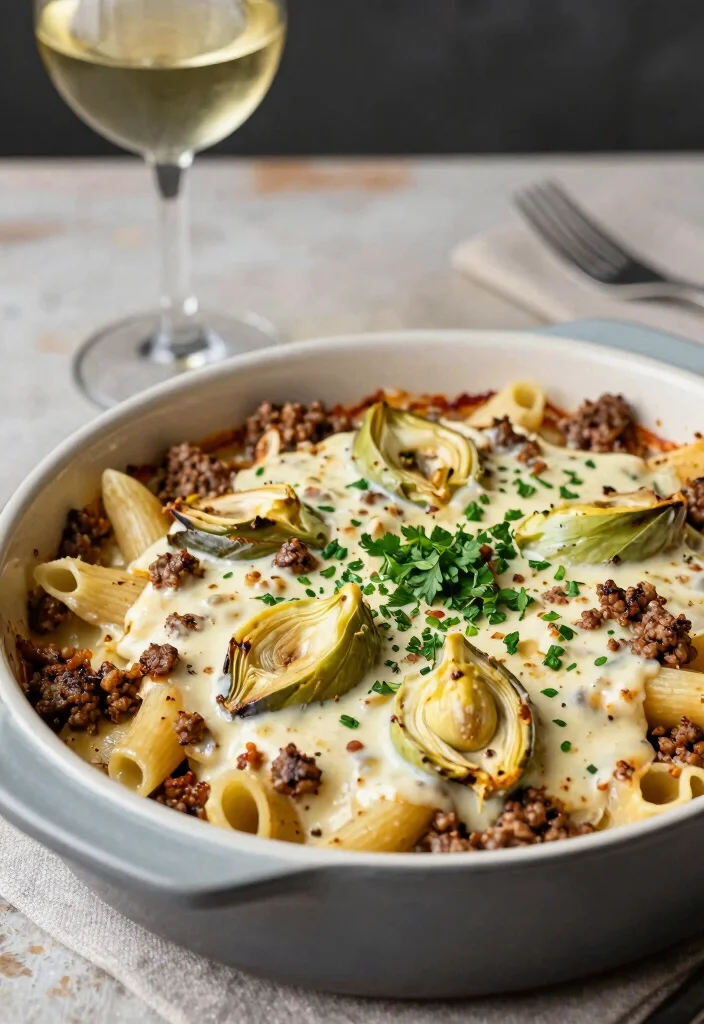 18 Ground Beef Pasta Recipes Cheesy Family Pleasers - 16. Cheesy Ground Beef & Artichoke Pasta 1