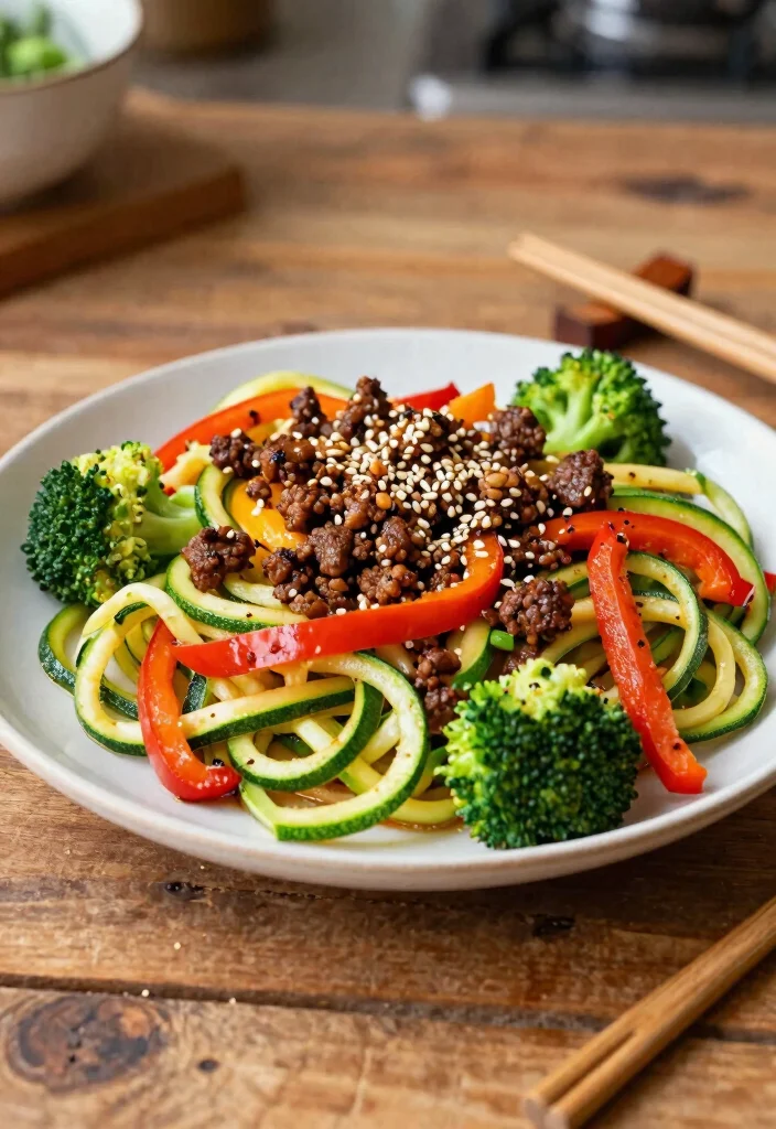 18 Ground Beef Recipes Low Carb Simple Satisfying - 1. Zucchini Noodle Beef Stir-Fry 1