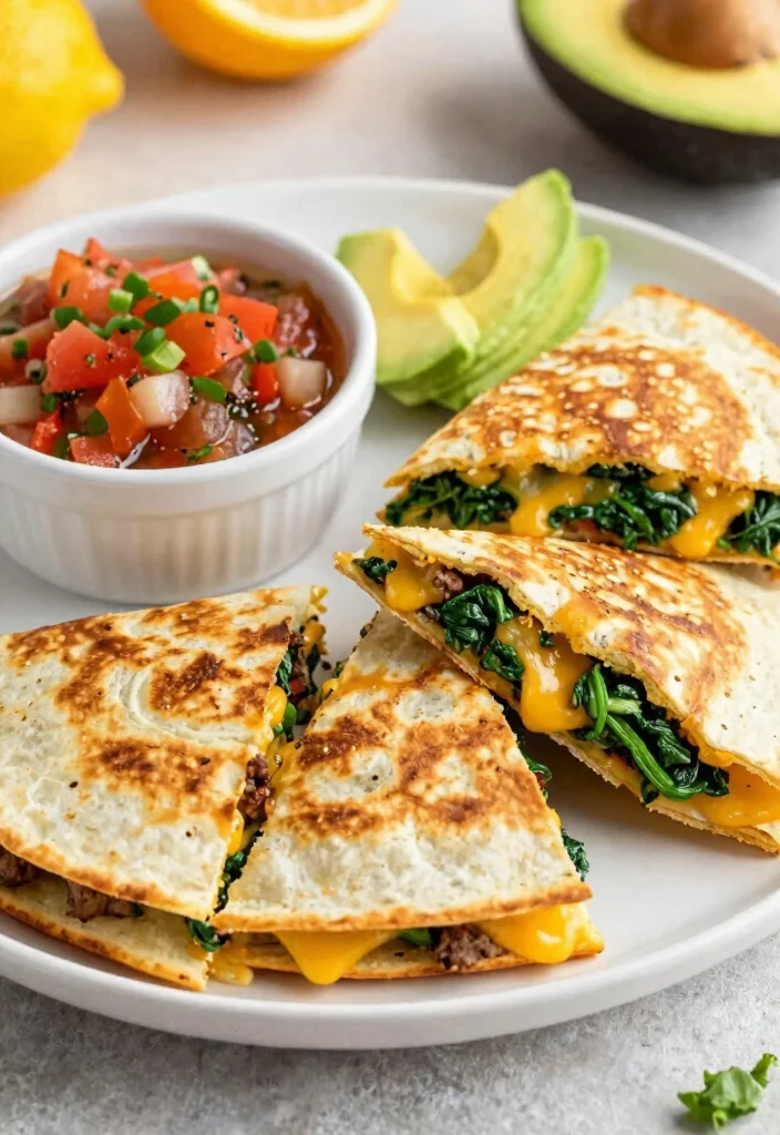 18 Ground Beef Recipes Low Carb Simple Satisfying - 13. Cheesy Beef and Spinach Quesadillas 1