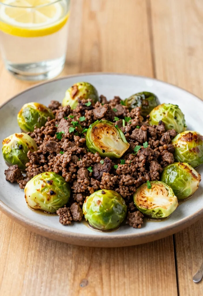 18 Ground Beef Recipes Low Carb Simple Satisfying - 16. Savory Ground Beef and Brussels Sprouts 1