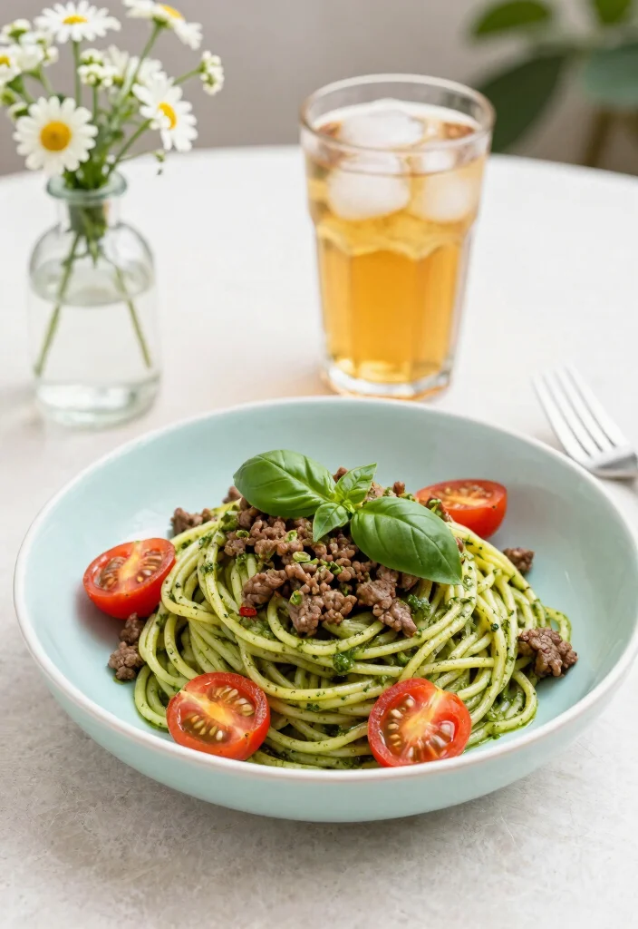 18 Ground Beef Spaghetti Recipes: Classic Crowd Pleasers - 13. Ground Beef Spaghetti with Pesto 1