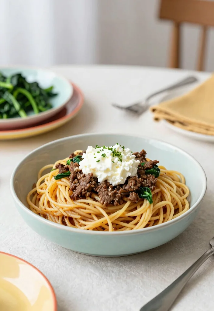 18 Ground Beef Spaghetti Recipes: Classic Crowd Pleasers - 16. Ground Beef Spaghetti with Ricotta and Spinach 1
