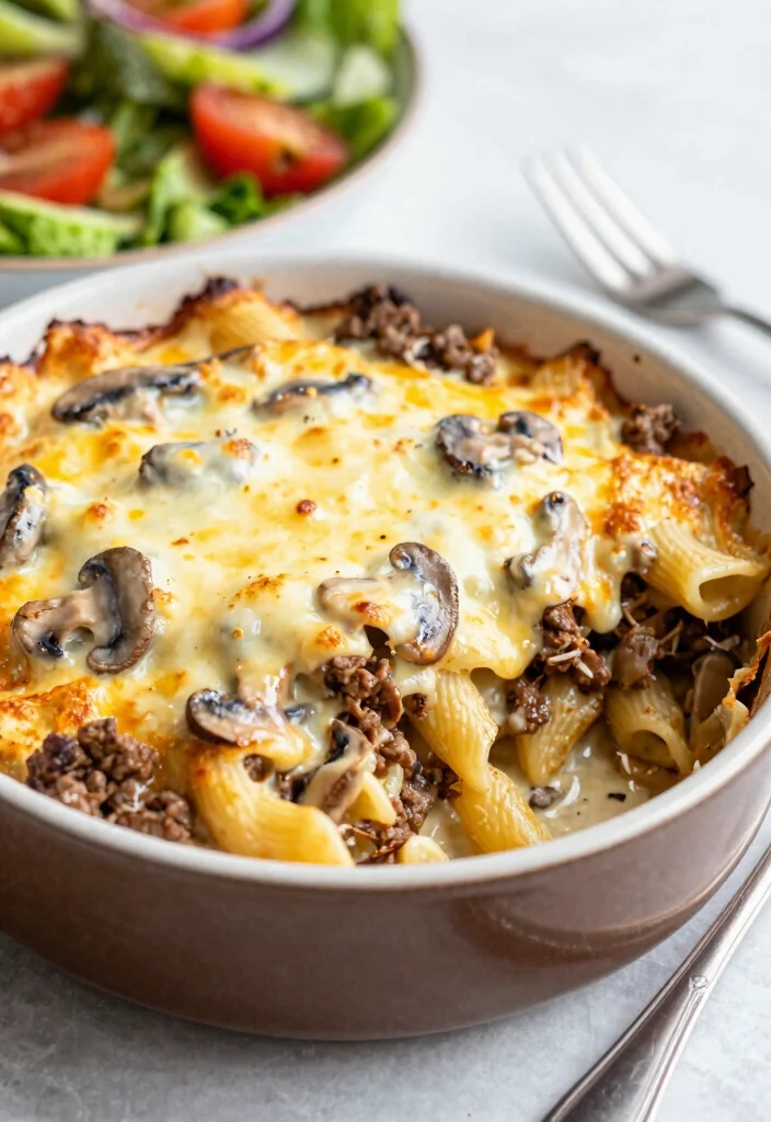 18 Ground Beef and Mushroom Recipes Rich Umami Plates - 4. Creamy Beef and Mushroom Pasta Bake 1