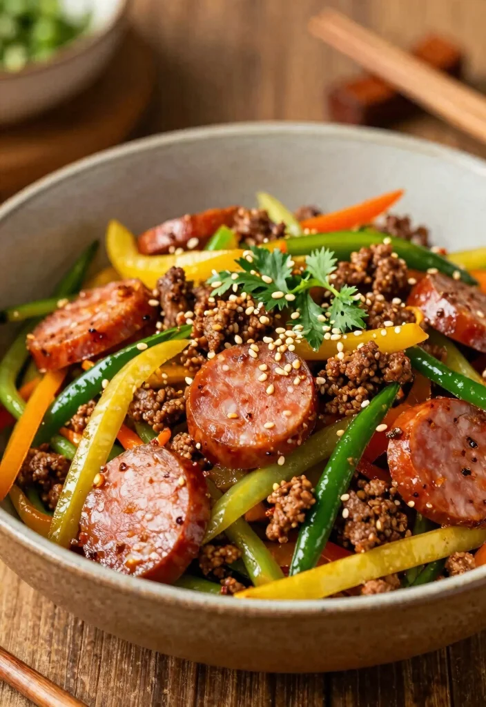 18 Ground Beef and Sausage Recipes: Bold Savory Combos - 10. Beef and Sausage Stir-Fry 1