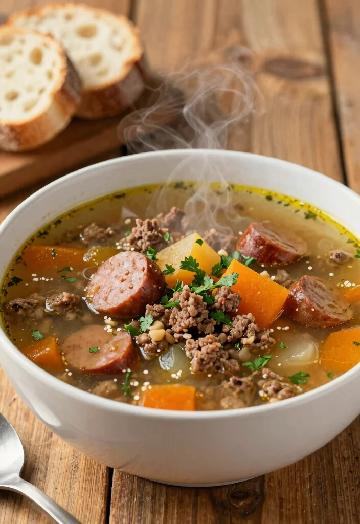 18 Ground Beef and Sausage Recipes: Bold Savory Combos - 14. Ground Beef and Sausage Vegetable Soup 1