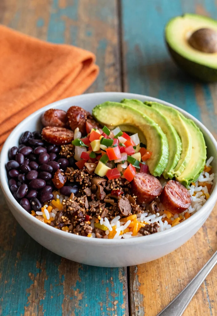18 Ground Beef and Sausage Recipes: Bold Savory Combos - 18. Beef and Sausage Burrito Bowl 1