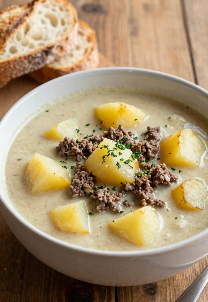 18 Hamburger and Potato Recipes Filling Classic Dinners - 13. Baked Potato and Hamburger Soup 1