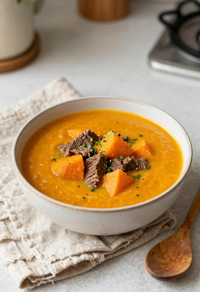 16 Cozy Ground Beef Soup Recipes for Hearty Bowls - 11. Beef and Sweet Potato Soup 1