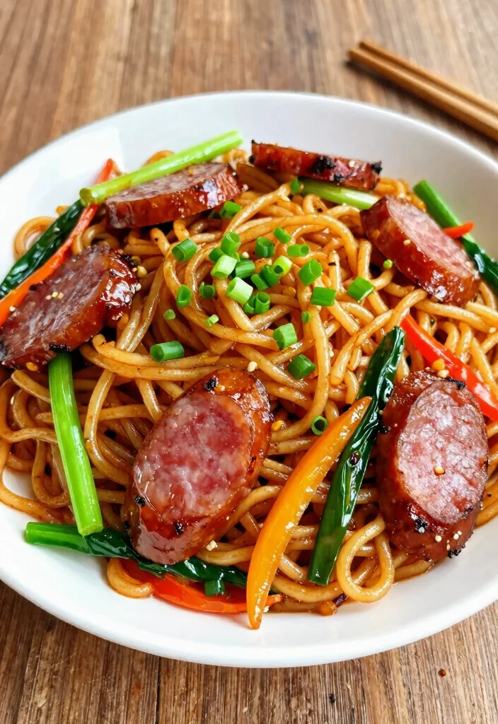 17 Beef Smoked Sausage Recipes: Easy One Pan Meals - 8. Beef Smoked Sausage Stir-Fried Noodles 1