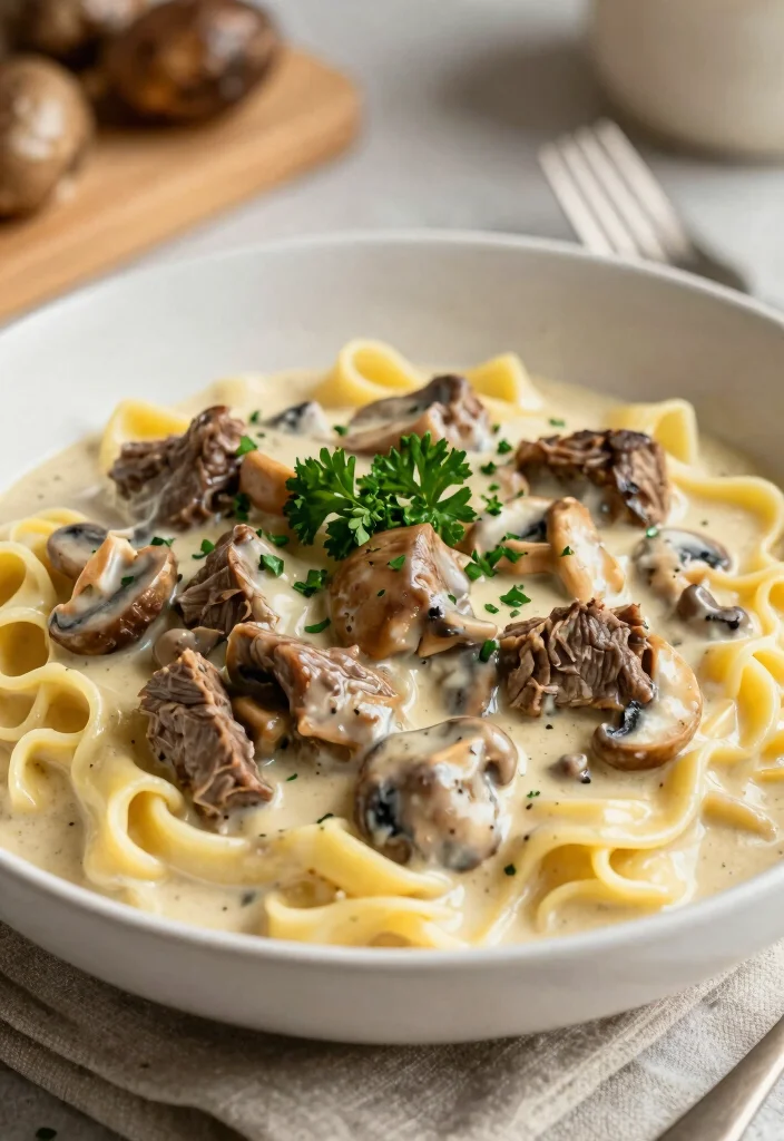 17 Crock Pot Recipes Beef Easy Weeknight Meals - 15. Beef and Mushroom Stroganoff 1
