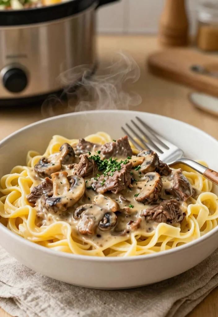 17 Crock Pot Recipes Beef Easy Weeknight Meals - 2. Beef Stroganoff 1