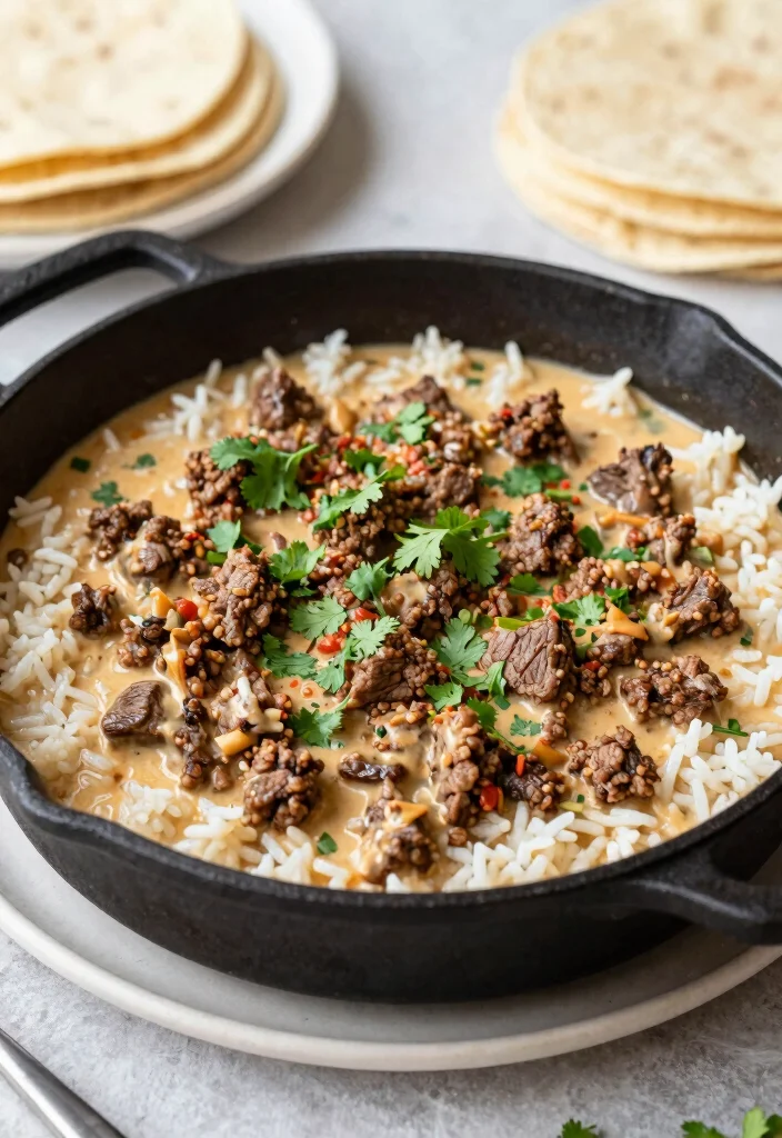 17 Ground Beef Skillet Recipes One Pan Wonders - 8. Creamy Salsa Beef Skillet 1