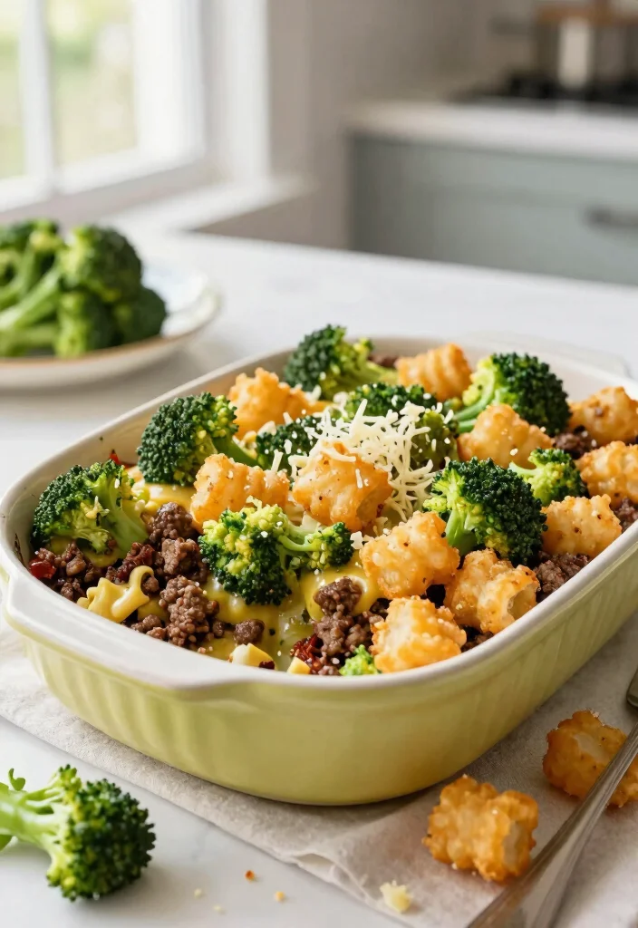17 Hamburger Tater Tot Casserole Recipes Cheesy Family Hits - 3. Cheesy Broccoli Hamburger Tater Tot Casserole 1