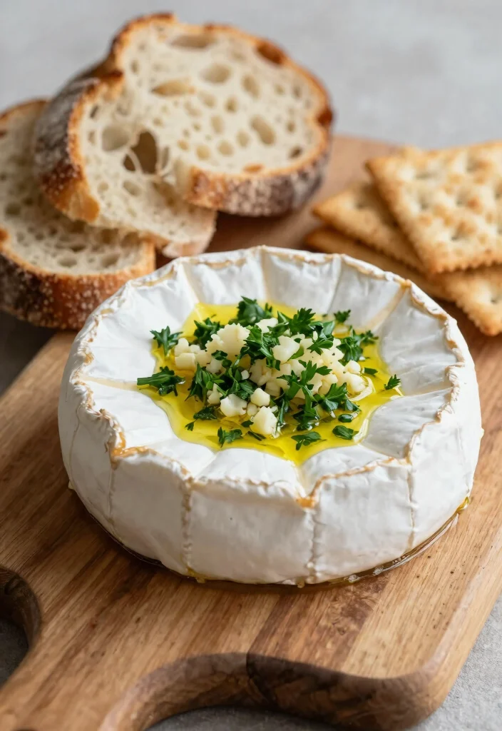 18 Brie Cheese Recipes: Baked Melty Elegant Appetizers - 4. Garlic Herb Baked Brie 1