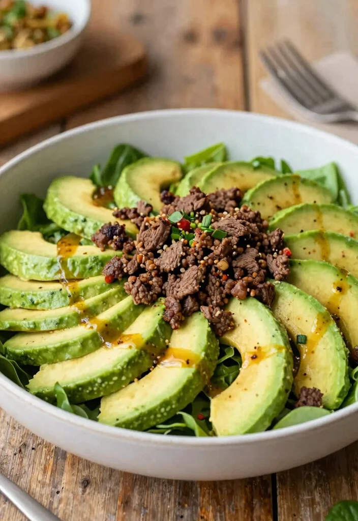 18 Carnivore Ground Beef Recipes: Simple Protein Focused - 17. Spicy Beef and Avocado Salad 1