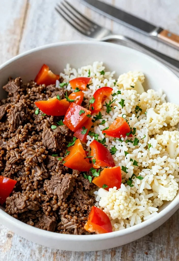 18 Carnivore Ground Beef Recipes: Simple Protein Focused - 6. Beef and Cauliflower Rice Bowl 1