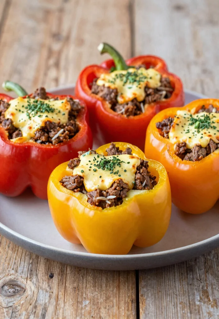 18 Ground Beef Breakfast Recipes: Protein-Packed Starts - 11. Ground Beef and Cheese Stuffed Peppers 1