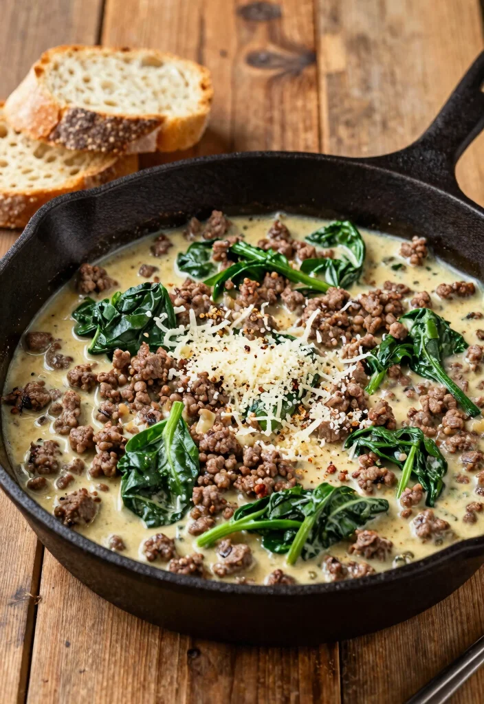 18 Ground Beef Keto Recipes: Low Carb Flavorful Plates - 6. Creamy Ground Beef and Spinach Skillet 1