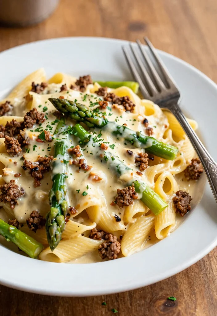 18 Ground Beef Pasta Recipes Cheesy Family Pleasers - 15. Cheesy Ground Beef & Asparagus Pasta 1