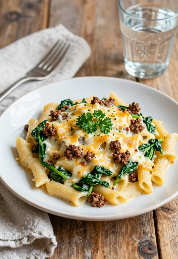 18 Ground Beef Pasta Recipes Cheesy Family Pleasers - 3. Cheesy Ground Beef & Spinach Pasta 1