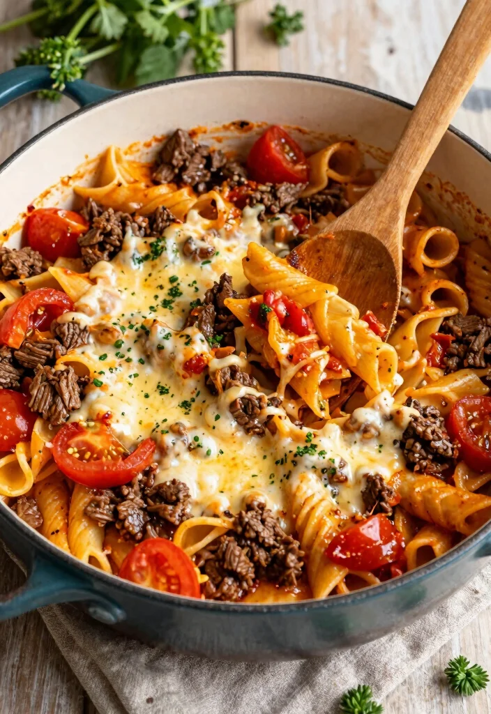 18 Ground Beef Pasta Recipes Cheesy Family Pleasers - 9. One-Pot Cheesy Beef & Tomato Pasta 1
