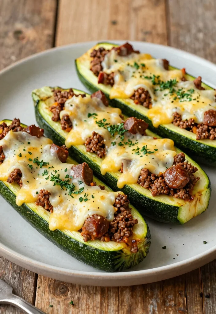 18 Ground Beef and Sausage Recipes: Bold Savory Combos - 15. Beef and Sausage Stuffed Zucchini Boats 1