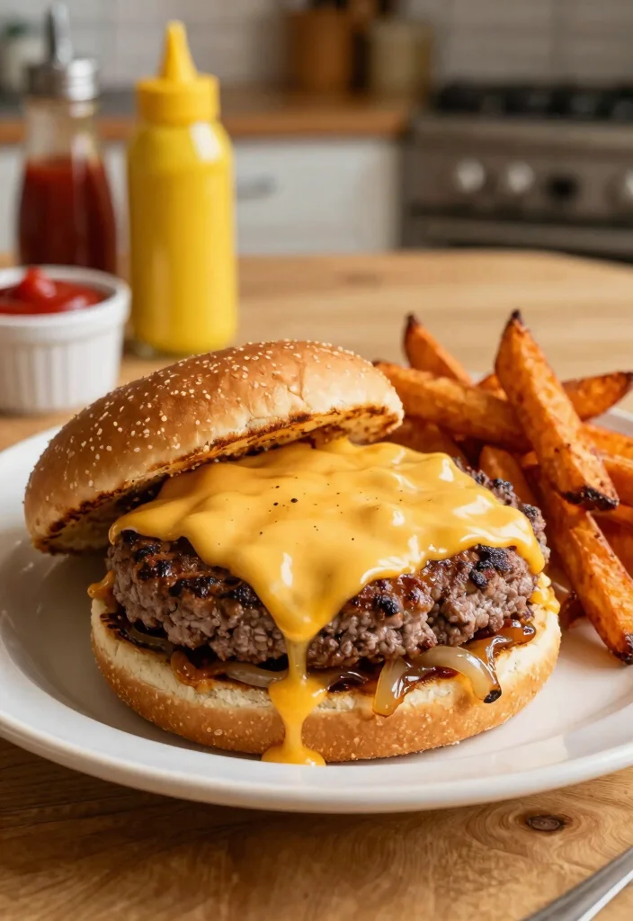 18 Hamburger and Potato Recipes Filling Classic Dinners - 6. Patty Melt with Sweet Potato Fries 1