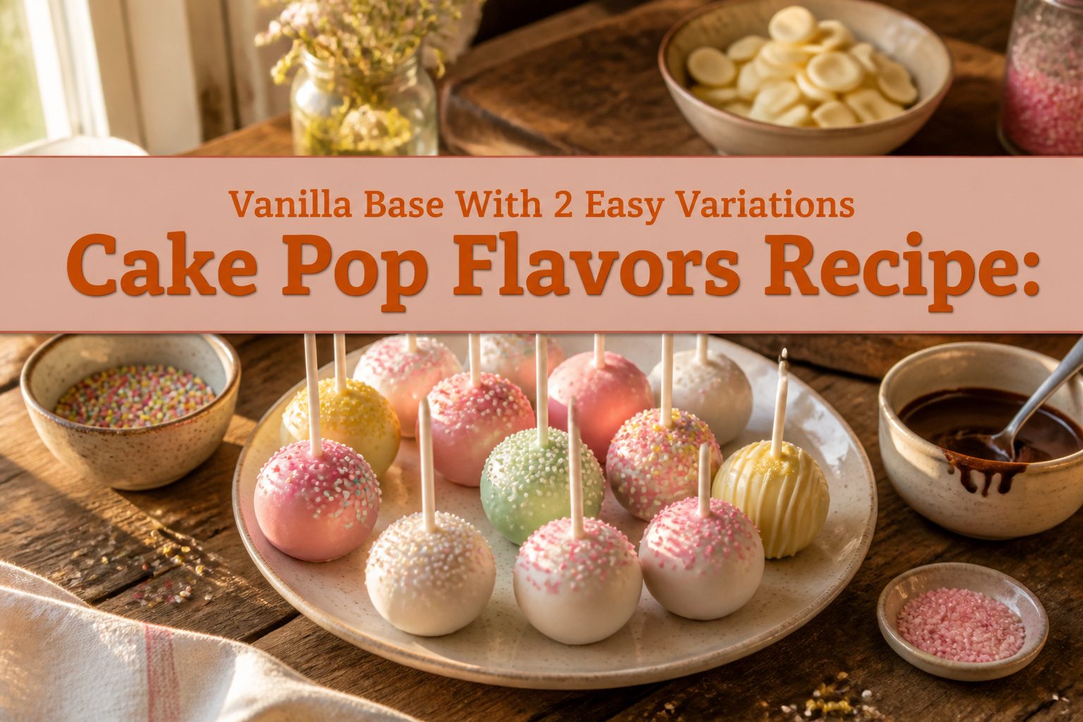Various decorated cake pops arranged on a white platter.