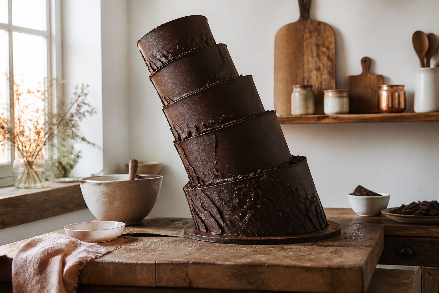 A gravity-defying cake featuring a whimsical design with suspended elements.